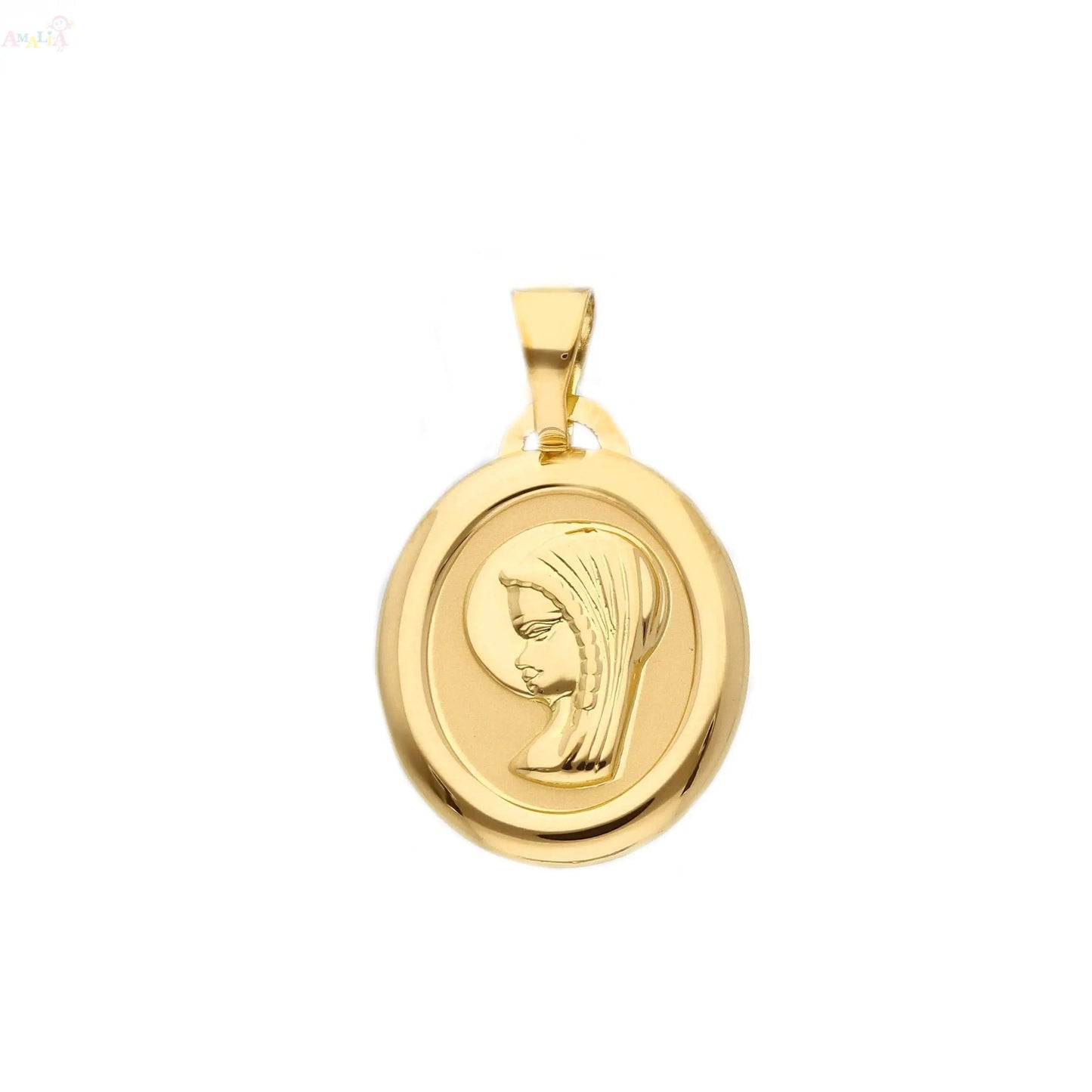 18K Solid Gold Light Oval Polished Virgin Girl Medal