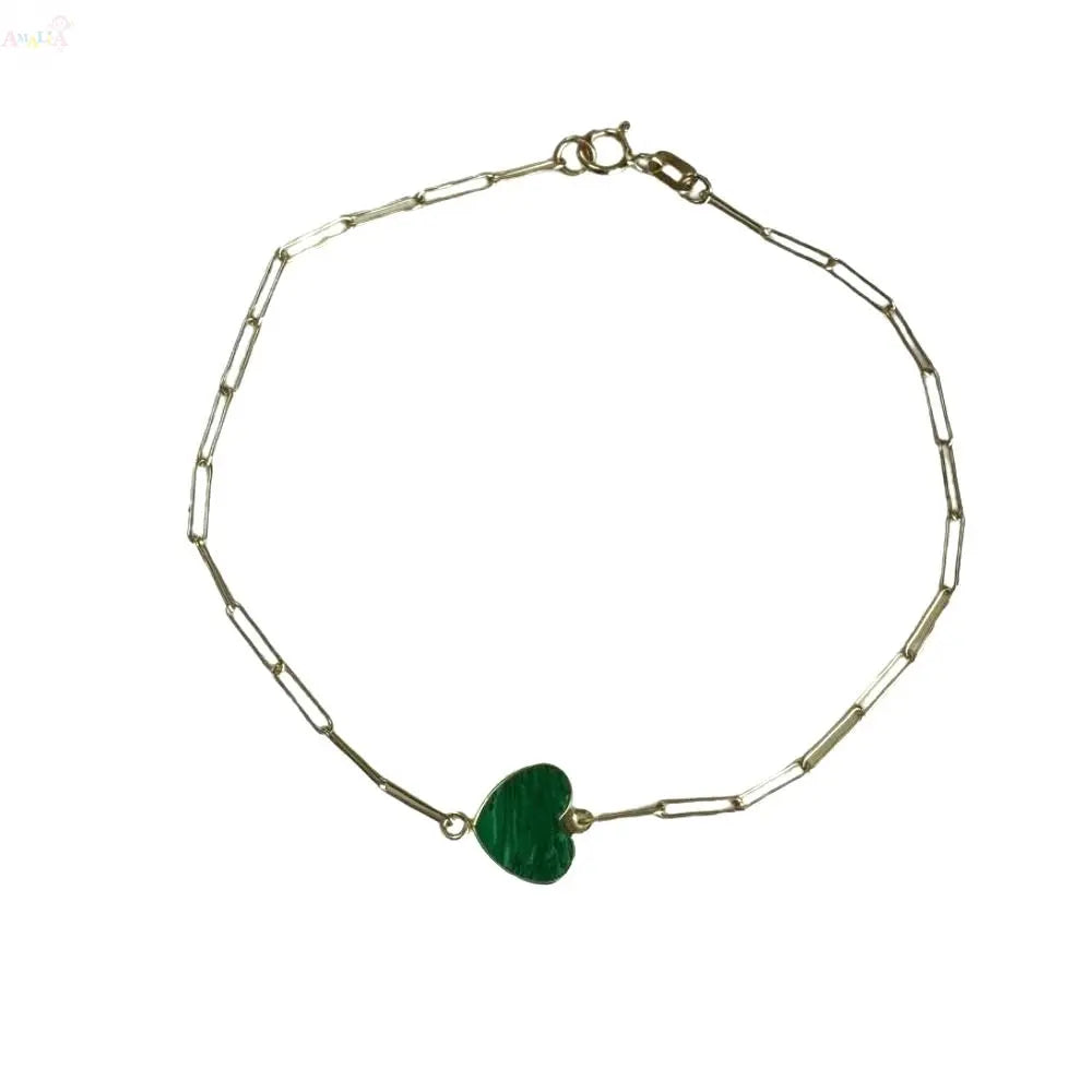18K Solid Gold Inline Gemstone Center Heart Bracelet
