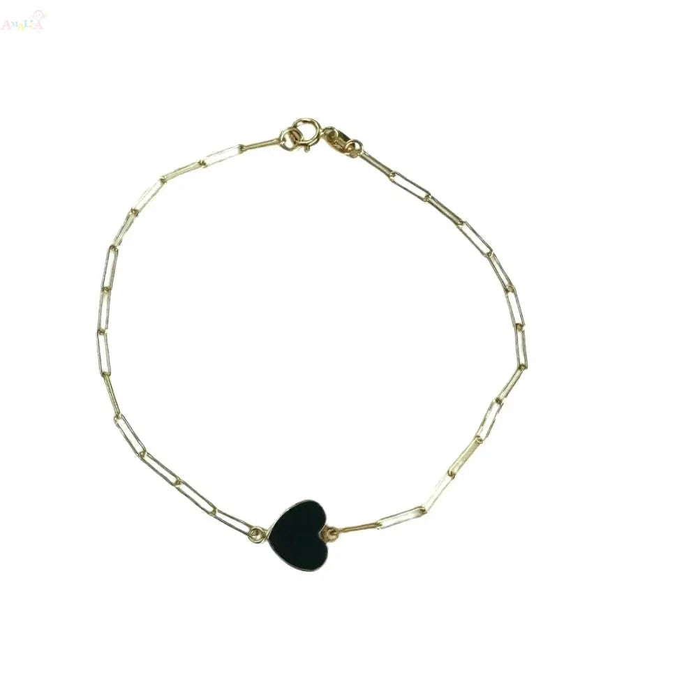 18K Solid Gold Inline Gemstone Center Heart Bracelet