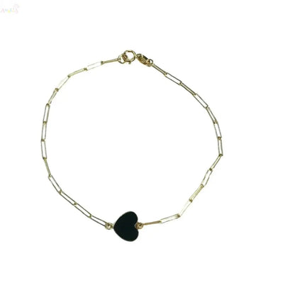 18K Solid Gold Inline Gemstone Center Heart Bracelet