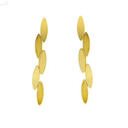 18K Solid Gold Modern Polished and Satin Ovals Long Earrings