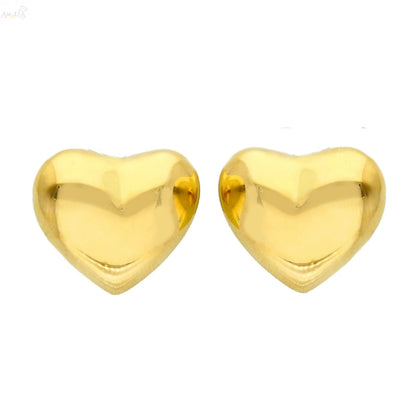 18K Solid yellow Gold Puffy Large Heart Omega Earrings