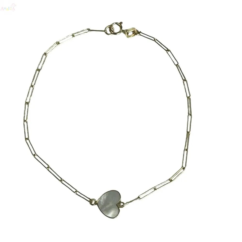 18K Solid Gold Inline Gemstone Center Heart Bracelet