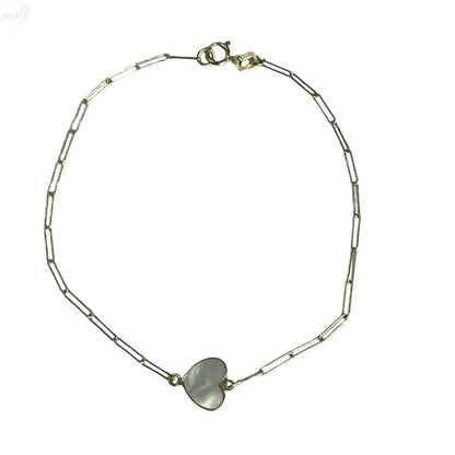 18K Solid Gold Inline Gemstone Center Heart Bracelet