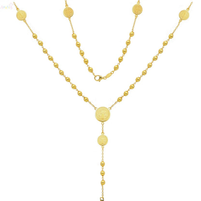 18K Solid Yellow Gold Saint Benedict Rosary Necklace
