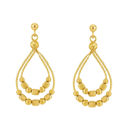 18k Yellow Gold Twisted double wire cubes & beads earrings.