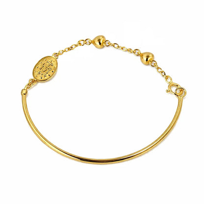18k Yellow Gold Miraculous Medal and Hearts Half Bangle